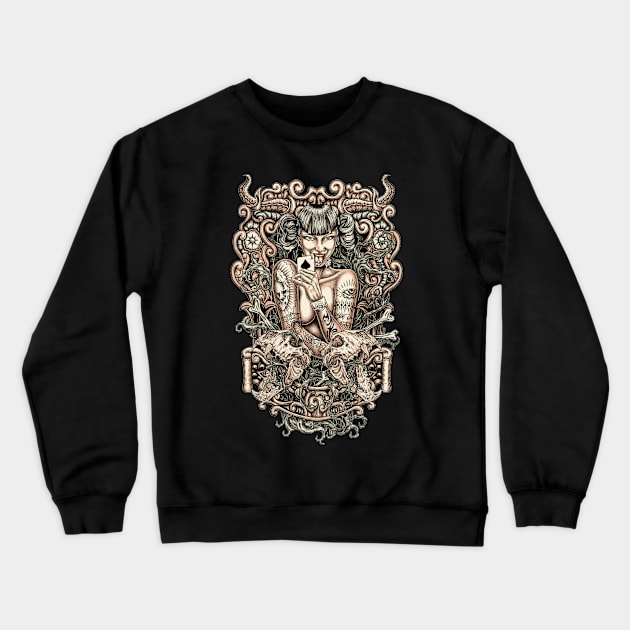 Tattooed Evil Girl Crewneck Sweatshirt by fatline